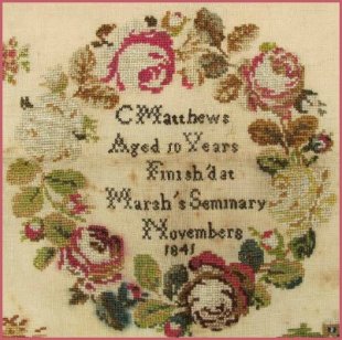 Rose Wreath Sampler C Matthews 1841