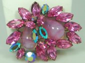 Regency Pink Rhinestone, AB and Opaque Stone Brooch 